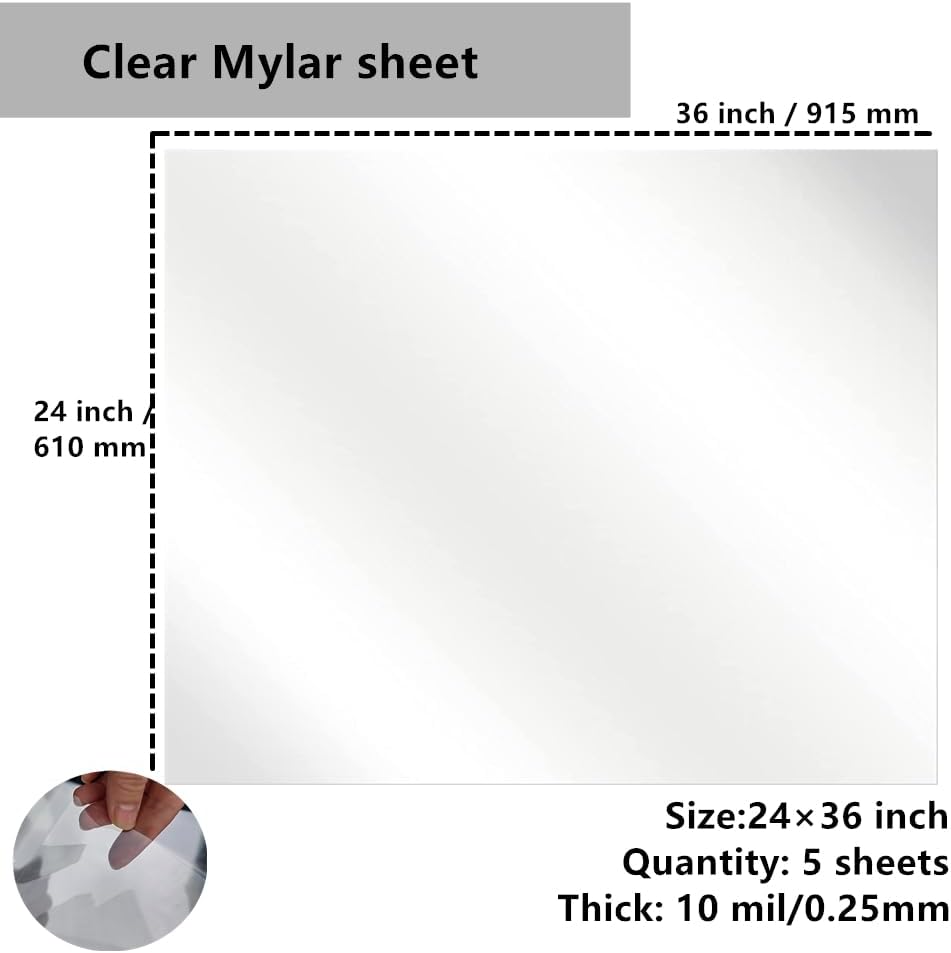 Transparent Blank Mylar Stencil Sheets for Cutting, Gift, 24" x 36" 10 mil/0.25mm Thick 5 Sheets.Acetate Template Material, Craft Plastic Sheets (24×36” /10 mil)