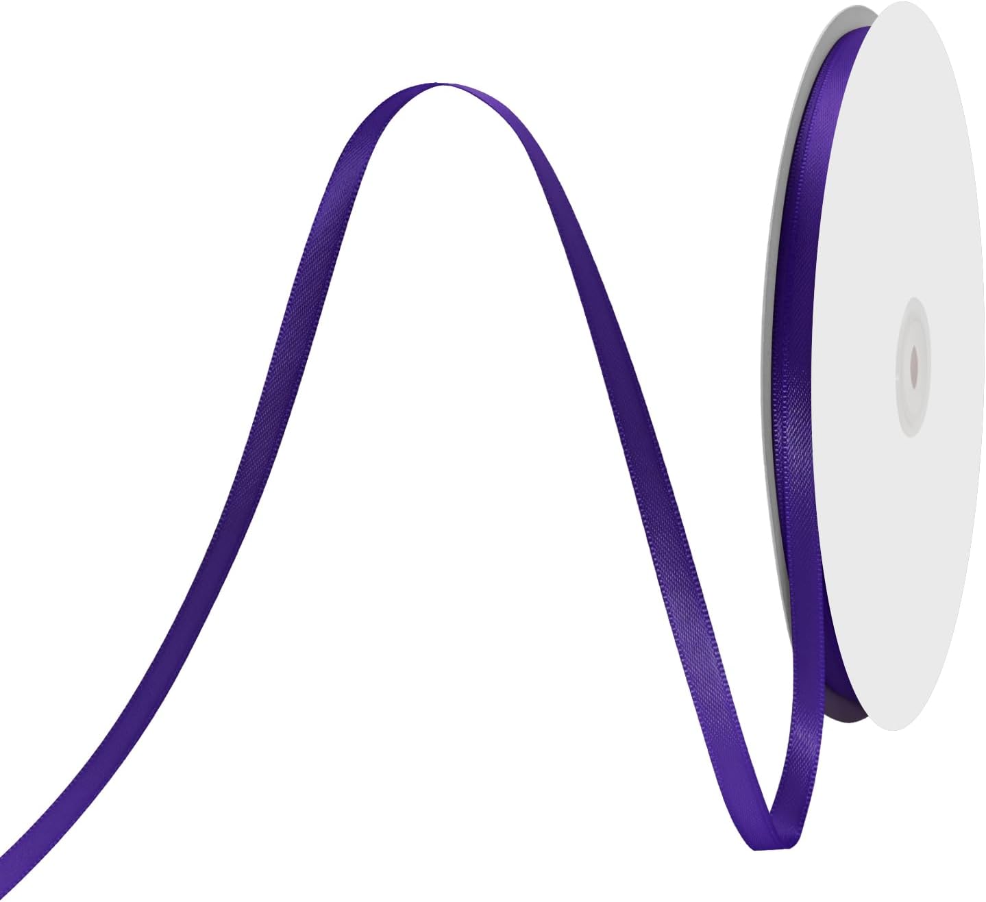 1/4" X 100 Yards Purple Satin Thin Ribbon Solid Color Double Faced Ribbons Perfect for Crafts Wedding Decor Bow Making Arts Sewing and More