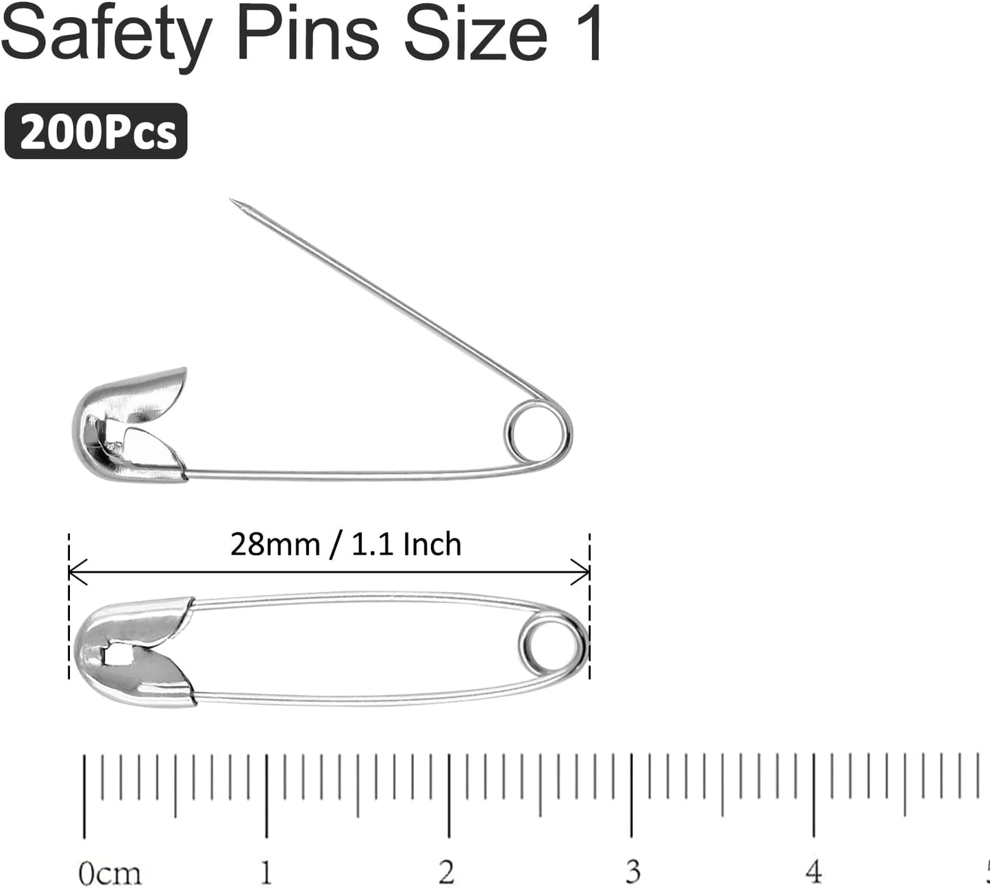 200 PCS 1.1 Inch Heavy Duty Silver Metal Sewing Pins for DIY Crafts Jewelry Making Baby Clothing, Nickel Plated