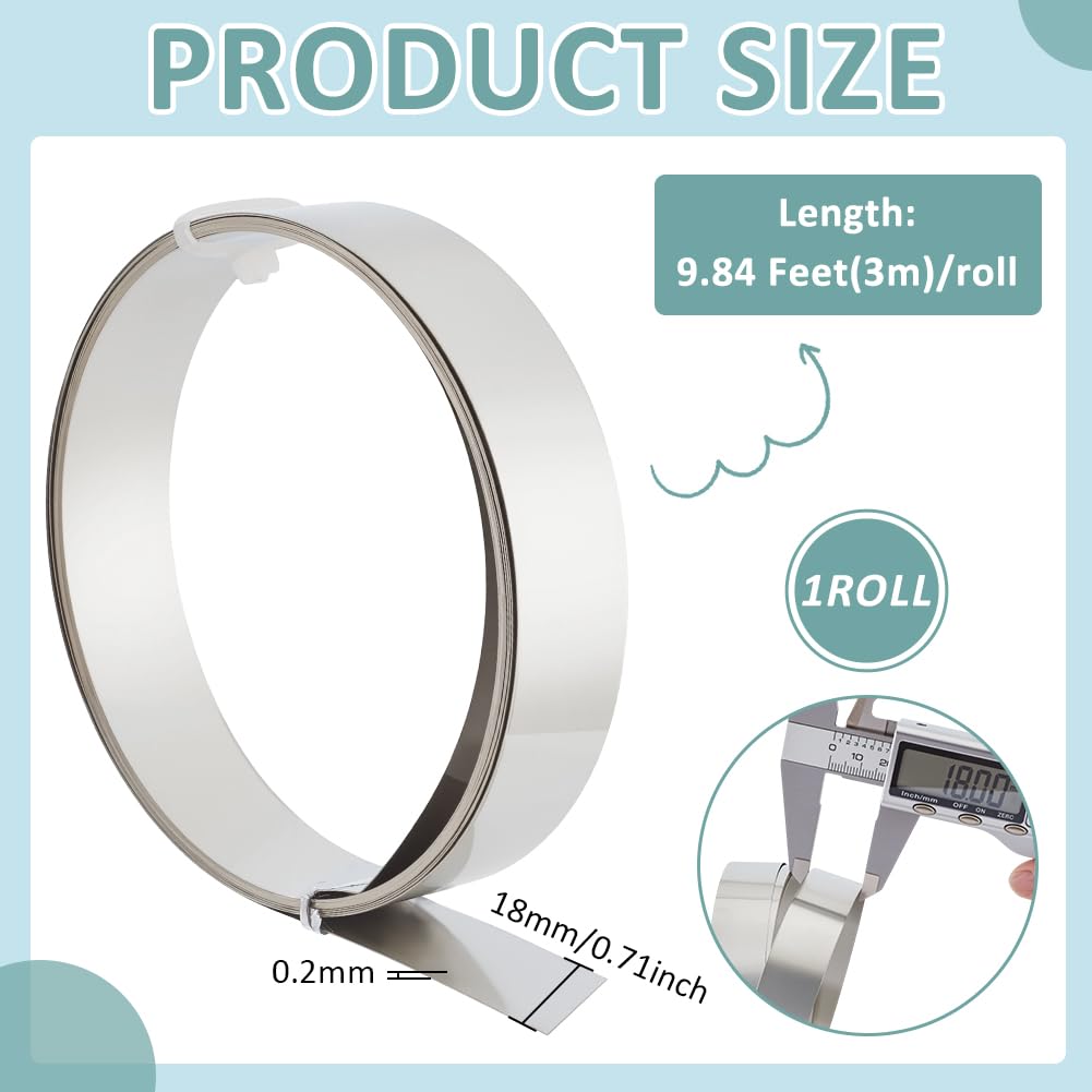 BENECREAT 9.84 Feet 32Gauge Flat Nickel Silver Wire, 18mm Wide Flat Bezel White Copper DIY Bezel Setting Wire for DIY Jewelry Craft Making Gem Wrapping