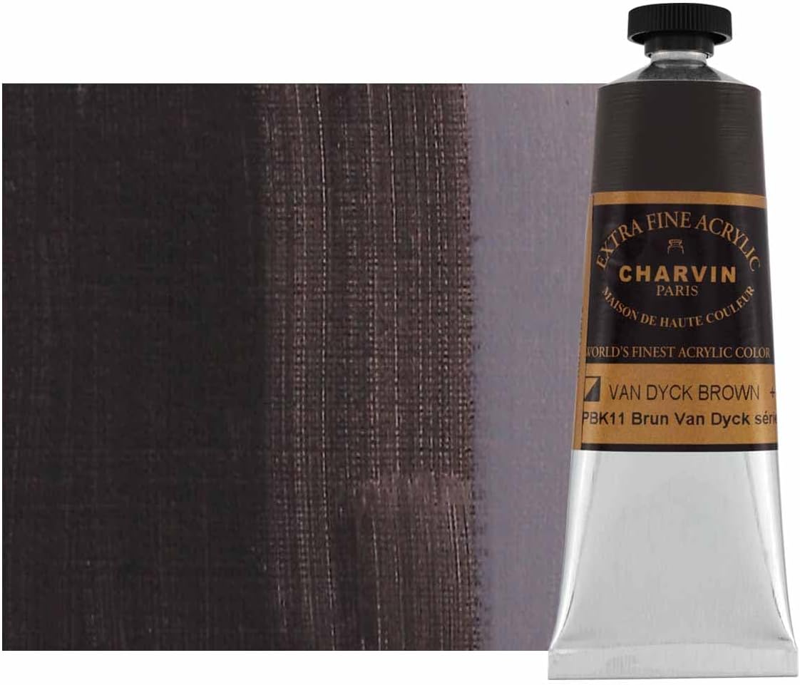 Charvin Extra Fine Professional Acrylic Paint - Van Dycke Brown, 60ml Tube, Triple-Milled, Lightfast Pigments, Open Stock Artist Acrylic Paints in Nature-Inspired Hues