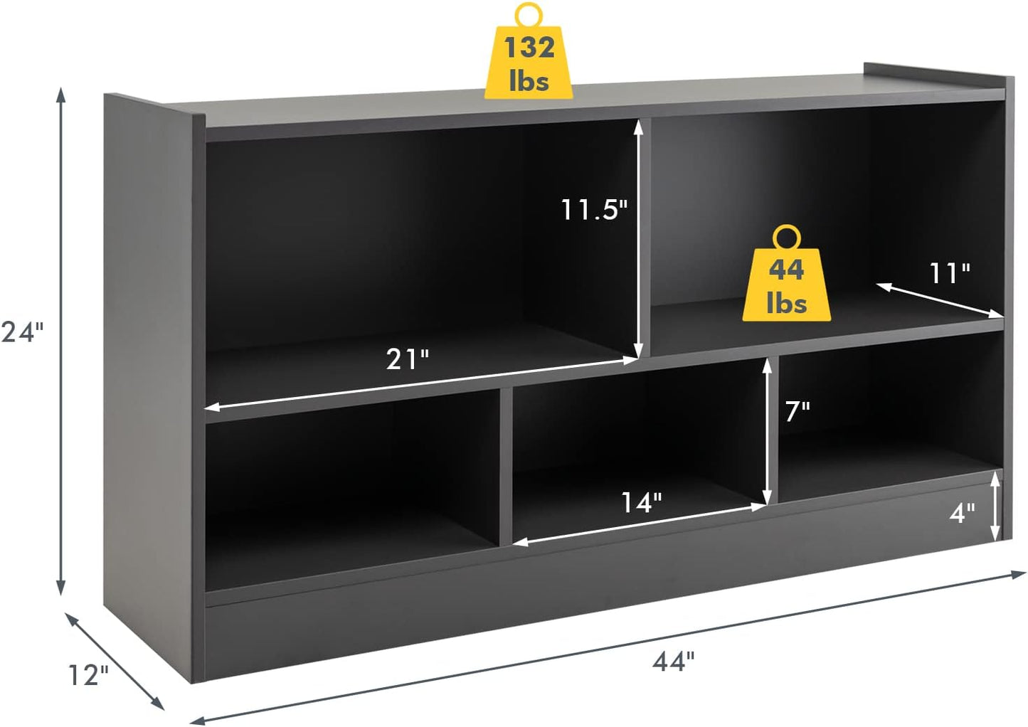 Tangkula 5 Cube Bookcase, 2 Tier Wooden Storage Open Bookshelf, Multipurpose Display Storage Cabinet for Living Room, Bedroom, Hallway, Kid's Playroom, Reading Nook (Grey)