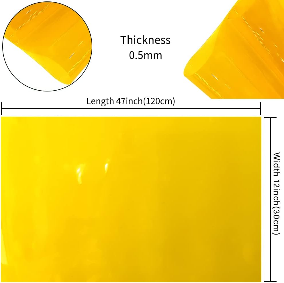 HYANG Light Yellow Transparent PVC Super Clear Holographic Vinyl Faux Leather Sheets 1 Roll 12" x 47" (30cm x 120cm) for DIY Bows Earrings Bags DIY Crafts Making