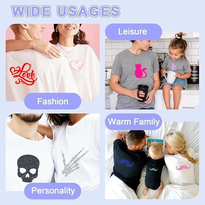 Pink Glitter HTV Sparkly Heat Transfer Vinyl – 12 Pcs 12x10Inch Iron-On Vinyl Sheets for T‑Shirts & DIY Craft Gifts, Easy to Cut & Weed, No‑Flake & Washable, Work with All Cutter Machines