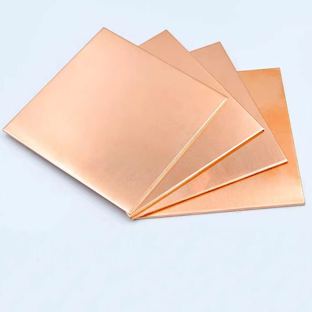 4 Pcs 99.9% Pure Copper Sheet, 4" x 4", 20 Gauge(0.8mm) Thickness, Double Sided Film Attached Copper Sheets Metal Plates for Crafting, Modelers, Jewelry, Repairs, Electrical