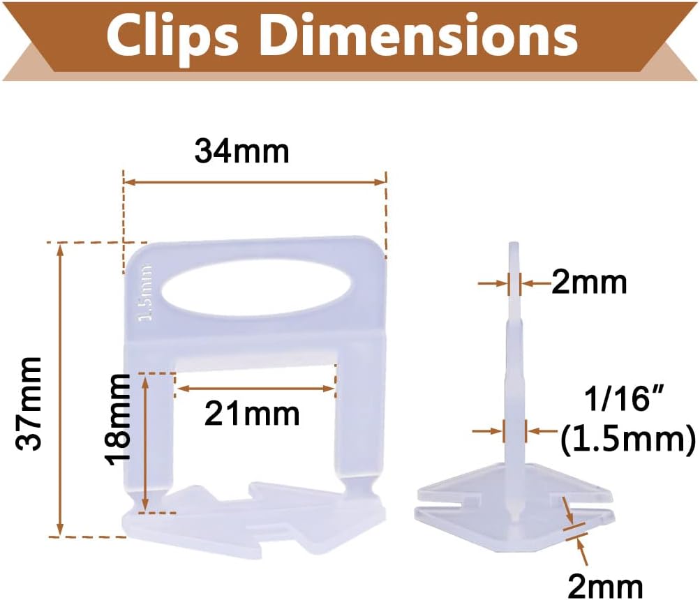 2000 PCS Tile Leveling System Clips 1/16''(1.5mm) 2000-Piece Tiles Leveler Spacers Tool for Professional Ceramic Tile and Stone Installation