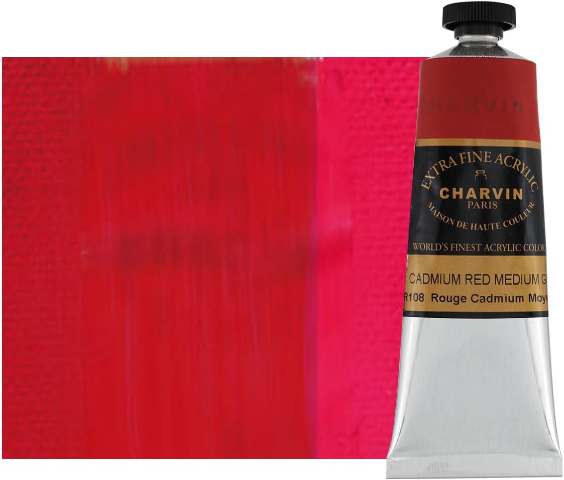 Charvin Extra Fine Professional Acrylic Paint - Cadmium Red Medium Genuine, 60ml Tube, Triple-Milled, Lightfast Pigments, Open Stock Artist Acrylic Paints in Nature-Inspired Hues