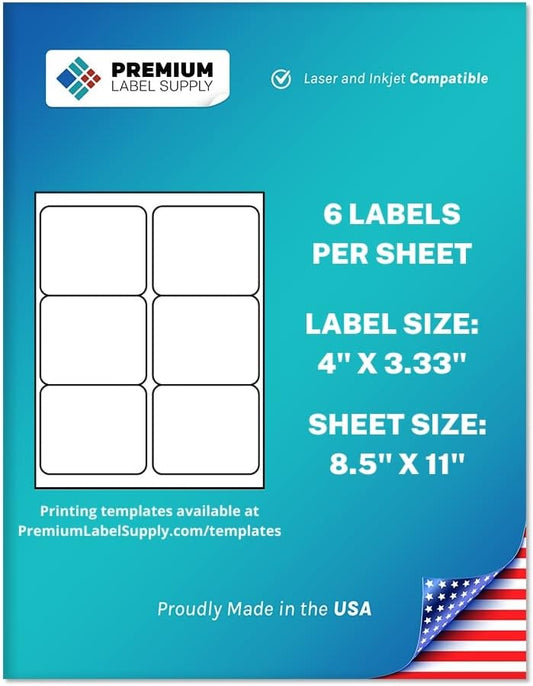 Premium Label Supply White Sticker FBA Labels – 4" x 3.33" – Laser/Inkjet Compatible – (6 per Sheet), 2000 Sheets - 12,000 Total Adhesive Labels