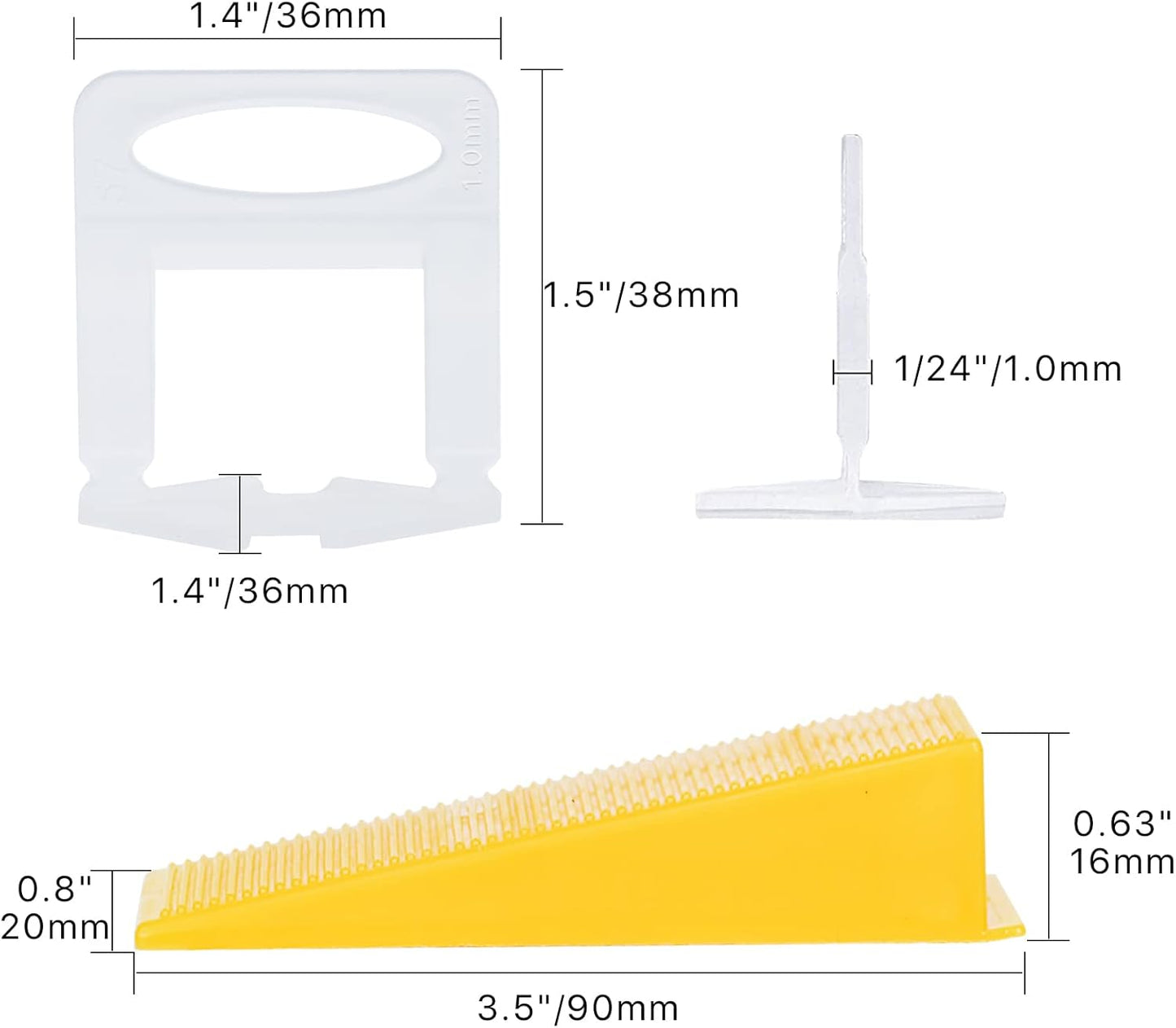 Tile Leveling System with Plier 600Pcs Piece Spacers Clips 200Pcs Piece Reusable Wedges and 1 Rubber Mallet Tile Tools Set for Stone Installation (1/32"(1.0 mm))
