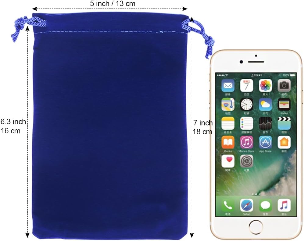 HRX Package 20pcs Velvet Jewelry Bags, 5x7 inch Blue Cloth Gift Drawstring Pouches Baggies Sacks for Dice Ornament