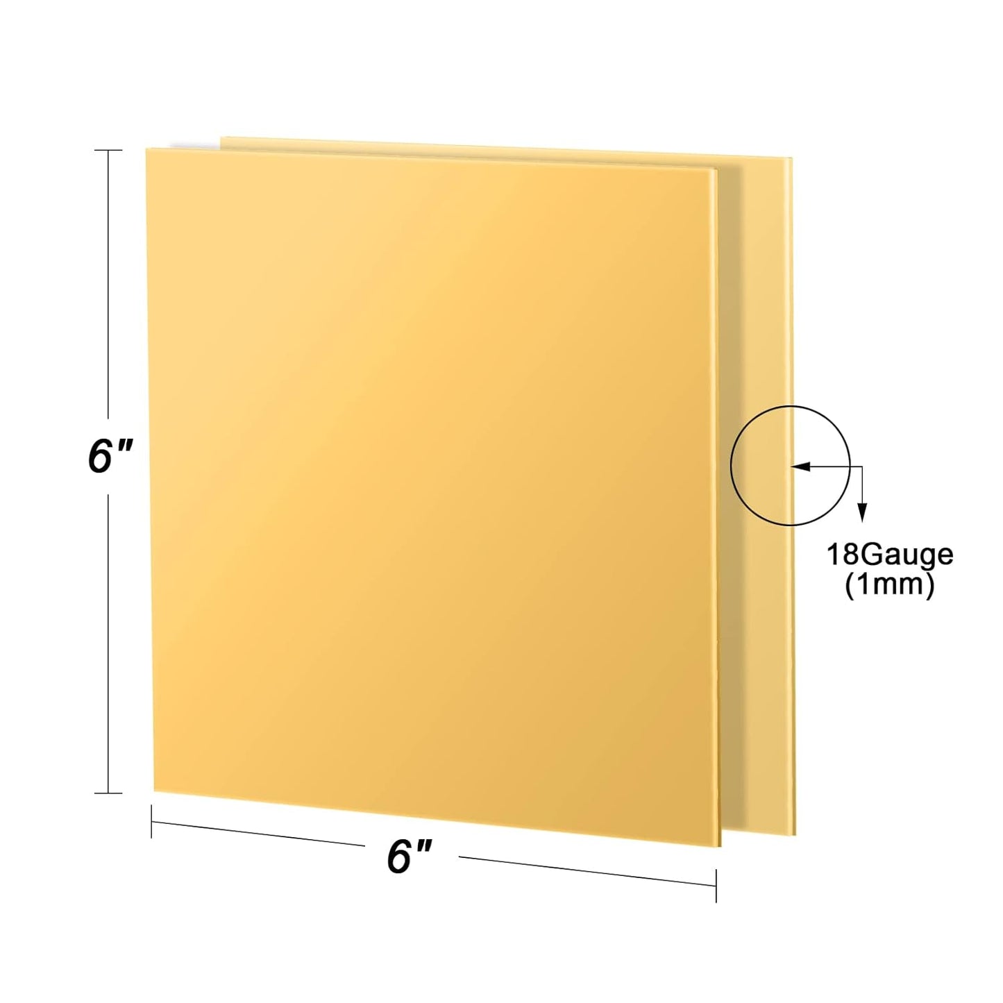 2 Pcs Brass Sheet, 6" x 6", 18 Gauge(1mm) Thickness, No Scratches, Film Attached Brass Plates