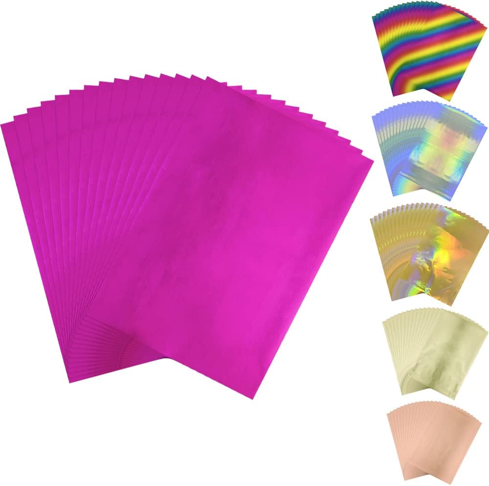 300 Pieces Toner Reactive Foil 6 Assorted Color Foil Paper Sheets for Arts Crafting Foil Plate Card Making Decoration Hot Foil Roll Transfer Foil Sheet for Craft Cardstock DIY Card Invitation Supplies