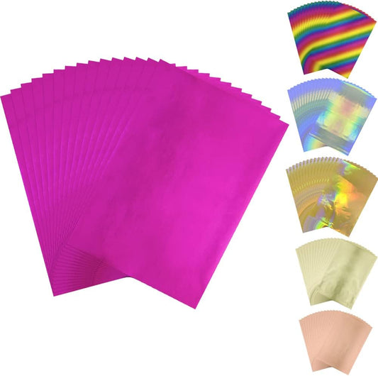 300 Pieces Toner Reactive Foil 6 Assorted Color Foil Paper Sheets for Arts Crafting Foil Plate Card Making Decoration Hot Foil Roll Transfer Foil Sheet for Craft Cardstock DIY Card Invitation Supplies