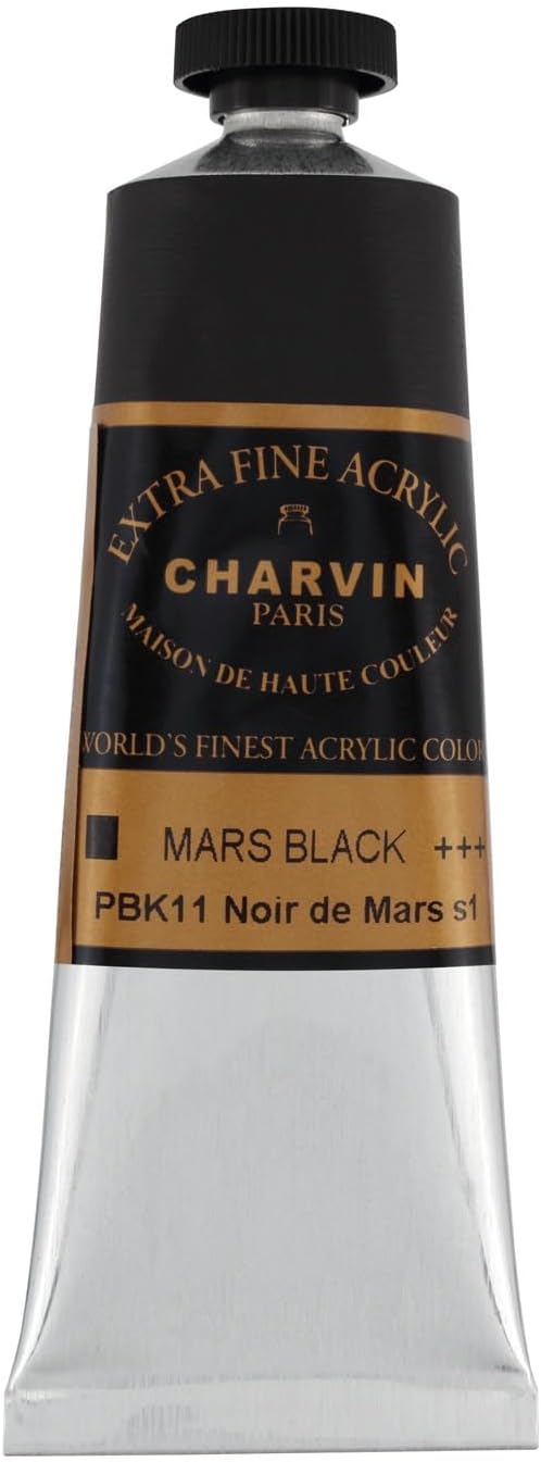 Charvin Extra Fine Professional Acrylic Paint - Mars Black, 60ml Tube, Triple-Milled, Lightfast Pigments, Open Stock Artist Acrylic Paints in Nature-Inspired Hues