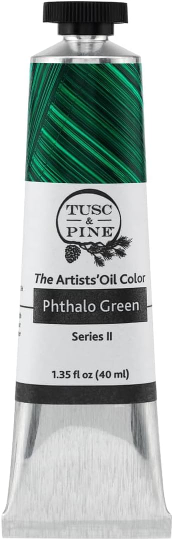 Tusc & Pine Artist Oil Paint - Phthalo Green, 40 ml, Non-Yellowing, Rich & Creamy Consistency, Maximum Pigment Load, Small Batch Milled Oil Paints Made in the USA for Professional Artists