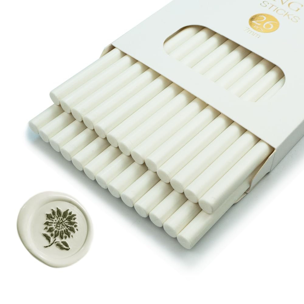Wax Seal Stick, Ioggtser 26 PCS Mini Glue Gun Wax Seal Stick for Wax Seal Stamp, Sealing Wax Sticks for Wedding Invitations, Cards, Envelopes (White)