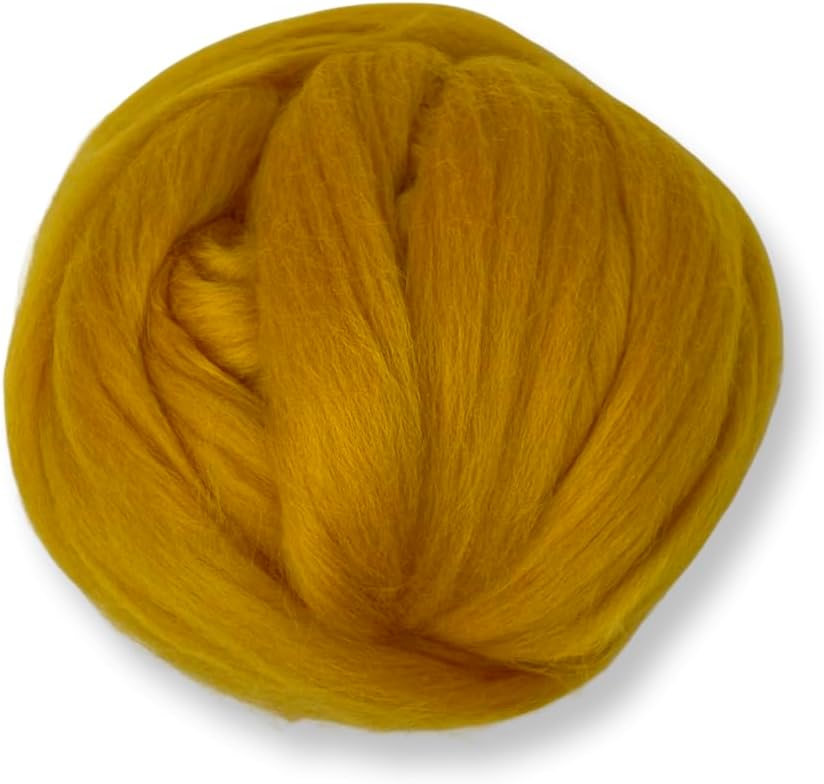 Revolution Fibers Dyed Corriedale Wool | 8.2 Ounces of Premium Combed Wool Top | 26 Micron, 100% Pure Corriedale Wool Roving, Ethically Sourced (Mustard Yellow)