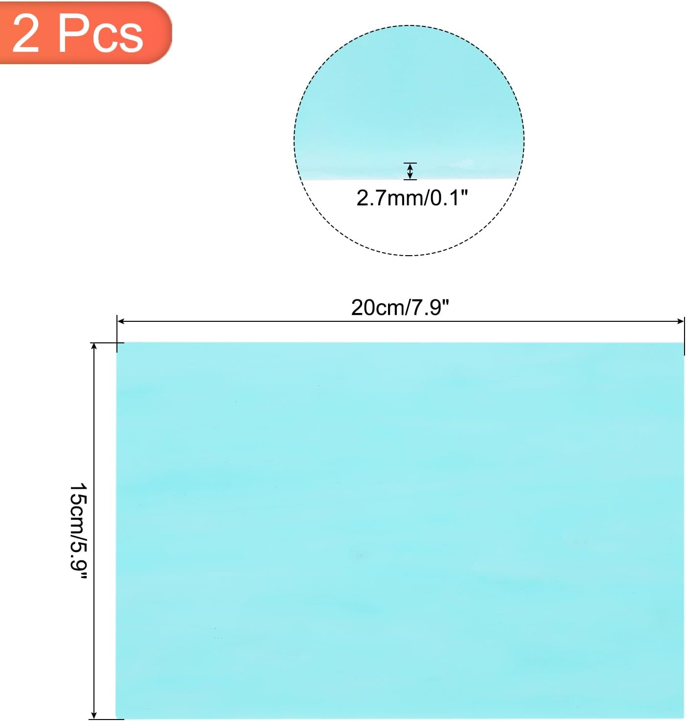 MECCANIXITY 2 Pcs Stained Glass Sheet Mosaic Tile 7.9 Inch x 5.9 Inch Sky Blue Stained Glass Sheets for Crafts DIY Art Project