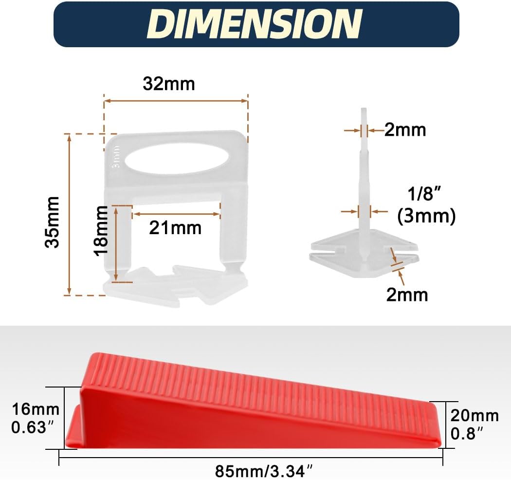 Tile Leveling System with Plier and Rubber Mallet, 1500 Pcs Tile Spacers Clips 200 Pcs Reusable Wedges, Leveler Tool Set for DIY Professional Ceramic Tile and Stone Installation (1/8 Inch)
