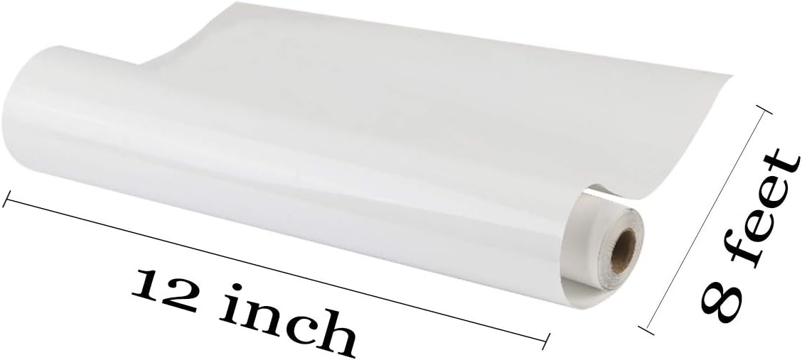 Guangyintong White Heat Transfer Vinyl HTV Rolls, 12" x 8ft Glossy Surface Iron on Vinyl for T-Shirts, All Cutter Machines, Easy to Cut & Weed