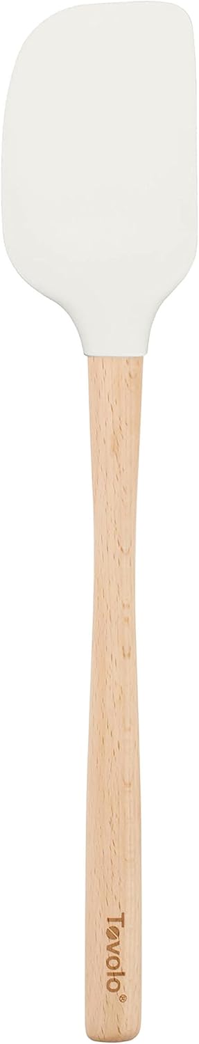 Tovolo Silicone Spatula Wooden Handle for Cooking Baking Mixing, Heat Resistant Food Safe BPA Free Flexible Silicone Baking Spatula with Wood Handles Kitchen Utensils Nonstick Safe, White
