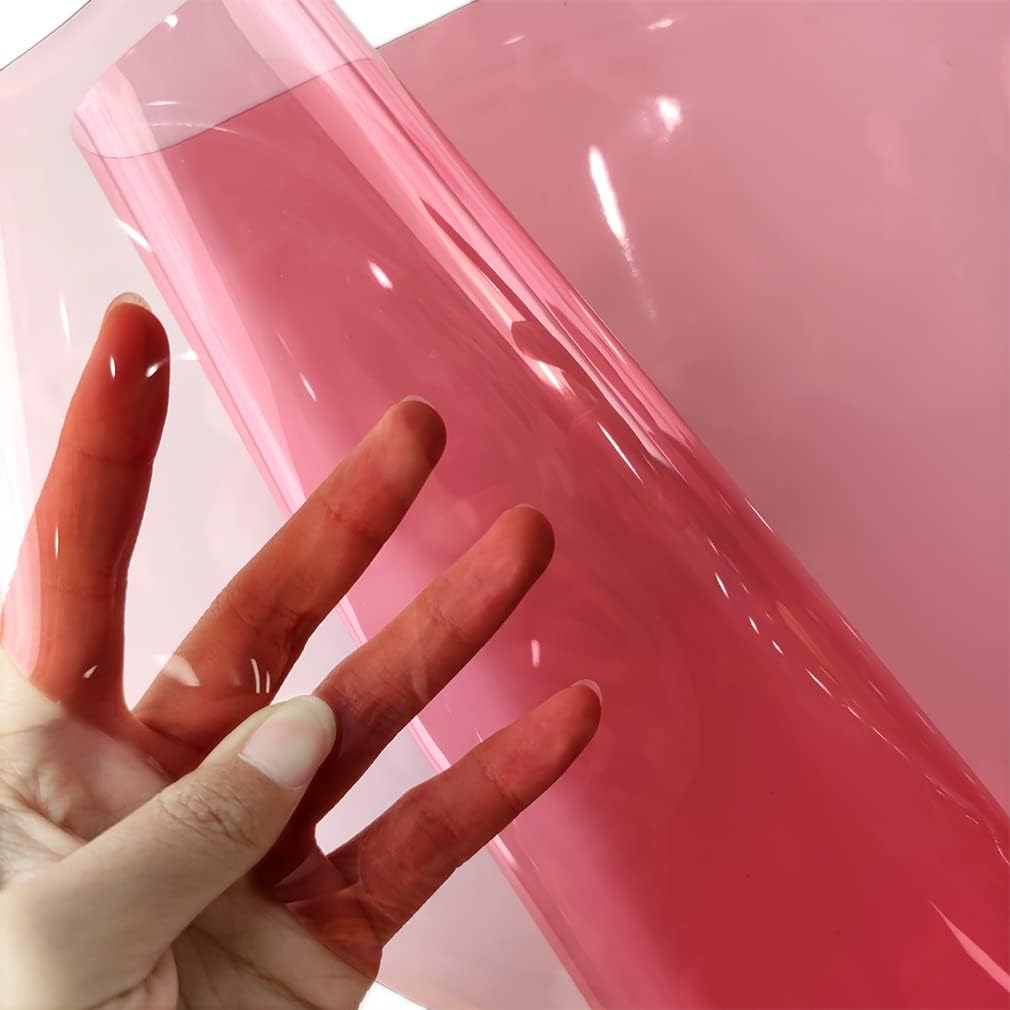 HYANG Light Pink Transparent PVC Super Clear Holographic Vinyl Faux Leather Sheets 1 Roll 12" x 47" (30cm x 120cm) for DIY Bows Earrings Bags DIY Crafts Making