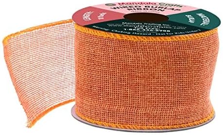 Mandala Crafts Orange Burlap Wired Ribbon 2.5 Inches Wide Jute Ribbons for Crafts - 10 Yds Roll Rustic Burlap Wrap Trim Ribbons for Wreaths Bows Party Decoration