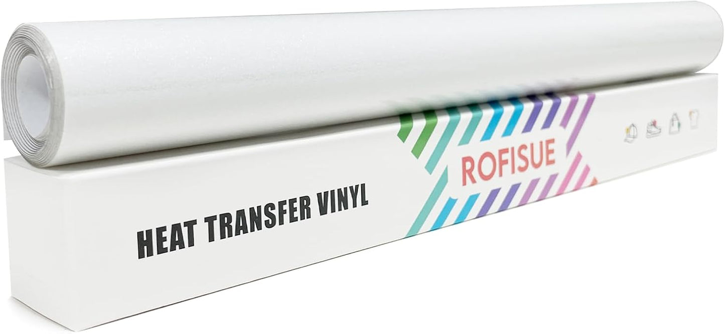 White Glitter HTV Heat Transfer Vinyl 12" x6FT Glitter Vinyl for T Shirts Easy to Cut and Weed Compatible with All Cutter Machines HTV Vinyl Iron on for Cricut (White, 12" x6FT)