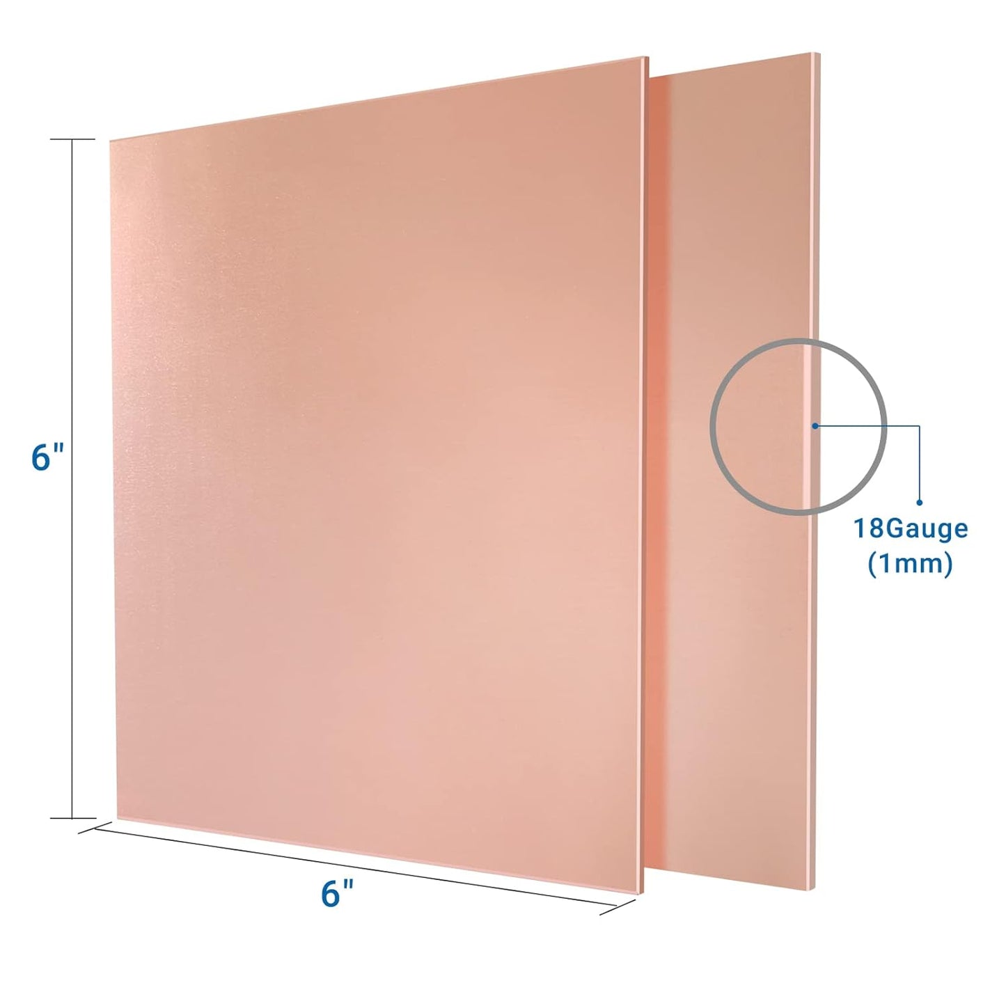 2 Pieces 99.9% Pure Copper Sheet, 6" x 6",18 Gauge(1mm) Thickness, Film Attached Copper Plate, Great for Jewelry, Crafts, modelers