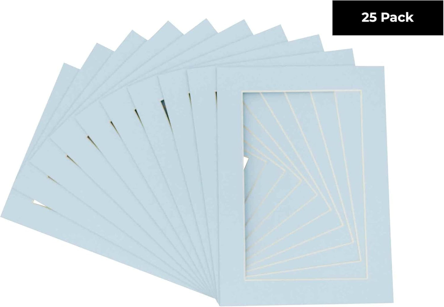 5x7 Mat for 8.5x11 Frame - Precut Mat Board Acid-Free Show Kit with Backing Board, and Clear Bags Baby Blue 5x7 Photo Matte Made to Fit a 8.5x11 Picture Frame Matboard for Framing, Pack of 25 Mats
