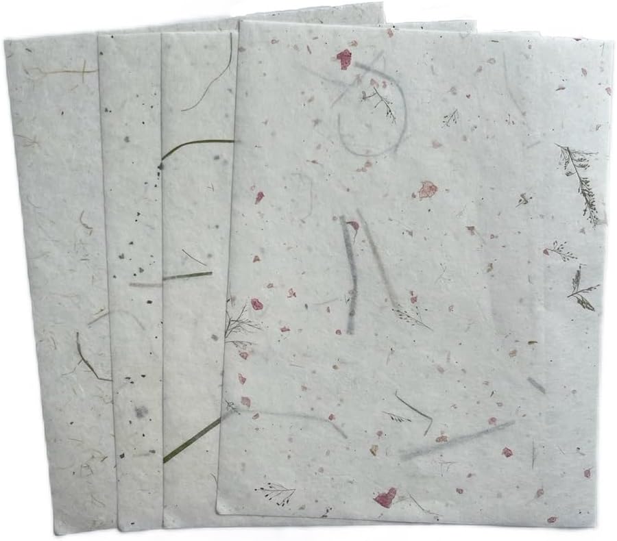 50 Sheets A4 Thin Natural Leaves Rice Straw Mulberry Paper Sheets Art Tissue Washi Paper Design Craft Art Origami Suppliers Card Making Writing (Natural leaves,Onion,etc,, A4)