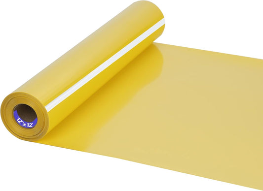 HTV Iron on Vinyl 12Inch by 12ft Roll Heat Transfer Vinyl for T-Shirt HTV Vinyl Rolls for All Cutter Machine - Easy to Cut & Weed for Heat Transfer Design (12ft, Yellow)