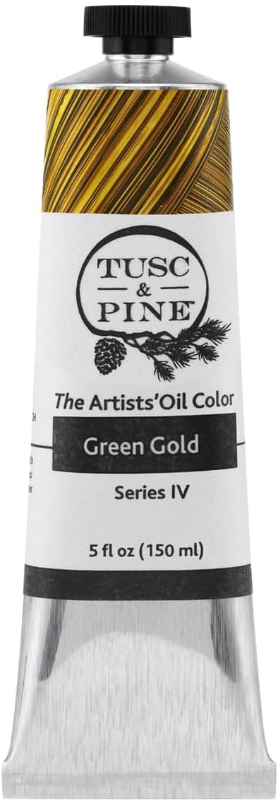 Tusc & Pine Artist Oil Paint - Green Gold, 150 ml, Non-Yellowing, Rich & Creamy Consistency, Maximum Pigment Load, Small Batch Milled Oil Paints Made in the USA for Professional Artists