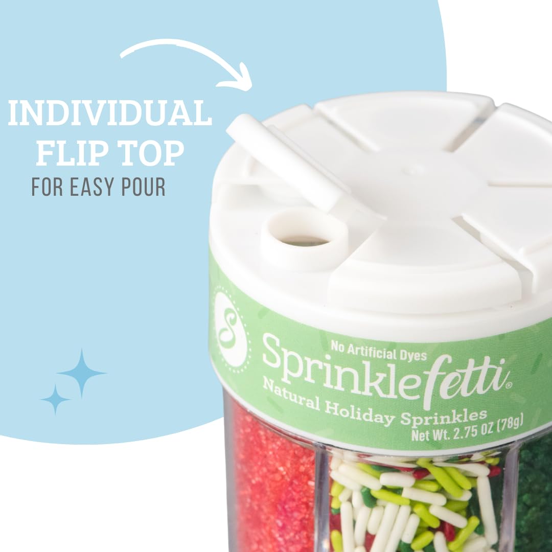 Sweets Indeed Dye Free Christmas Sprinkles – 2.75 oz 6-Cell Holiday Jar | Red Sanding Sugar, Green Sanding Sugar & Christmas Jimmies | Natural Edible Cookie, Cupcake & Cake Decorations