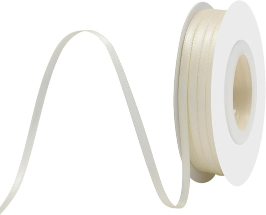 Ivory Satin Ribbon 1/8" X 50 Yards Solid Color Double Faced Ribbons Perfect for Crafts Wedding Decor Bow Making Arts Sewing and More