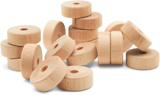 1-inch Diameter Slab Wooden Wheels for Crafts, 1/4-inch Hole, 3/8-inch Thick, Pack of 100 Mini Wooden Hobby Wheel for Model, by Woodpeckers