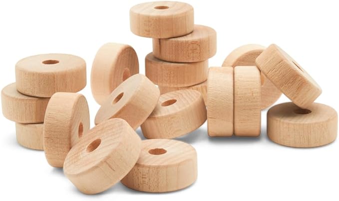 1-inch Diameter Slab Wooden Wheels for Crafts, 1/4-inch Hole, 3/8-inch Thick, Pack of 25 Mini Wooden Hobby Wheel for Model, by Woodpeckers