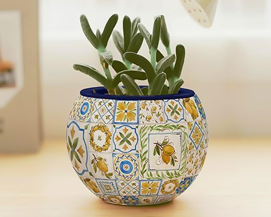 PieceRelax 3D Puzzle Planter - Retro Tiles - Danish Folklore Style, Home Decor Flower Pots for Indoor Cactus, Succulents Pots [K1104]