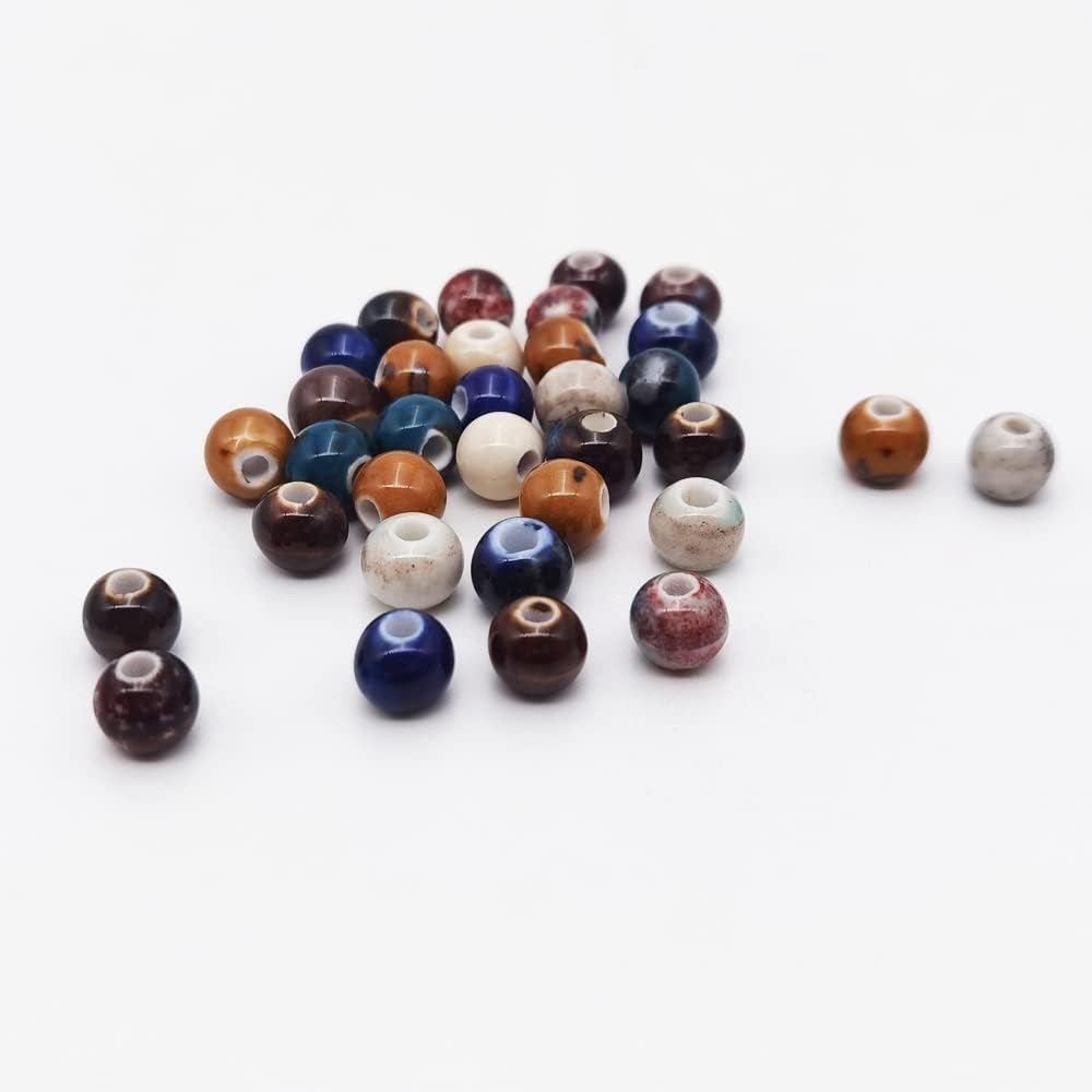 INSPIRELLE 180 Pieces Porcelain Beads Chinese NOT-Round Ceramic Beads 8mm for Handmade Jewelry Making Bracelets Necklace Making, Variable Glaze