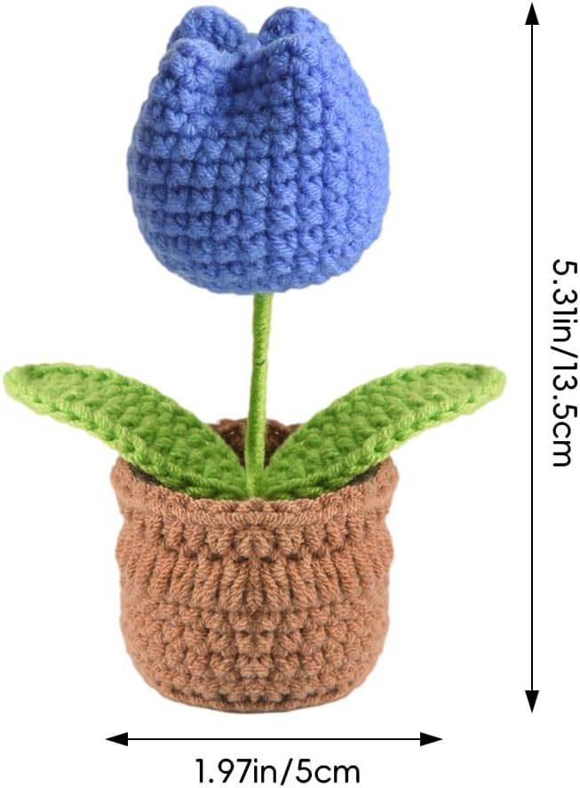 Tulip Pin Cushion, Handmade Knitted Pincushions, Cute Pin Cushions Needle Holders for Sewing Quilting Accessory, DIY Crafts or Patchwork Decor.Flowerpot Design Blue Tulip