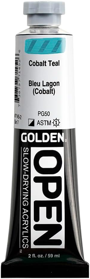 OPEN Slow-Drying Acrylics by GOLDEN, Cobalt Teal, 2 fl oz. tube, Professional Acrylic Paint, Semi-Opaque