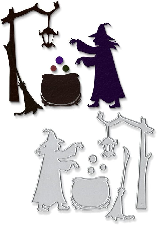 Metal Halloween Cauldron Potion Witch Die Cuts Tree Cutting Dies Embossing Stencil Template for Card Making Scrapbooking Paper Craft Album Stamps DIY Halloween Décor
