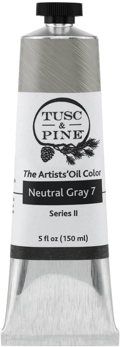 Tusc & Pine Artist Oil Paint - Neutral Gray 7, 150 ml, Non-Yellowing, Rich & Creamy Consistency, Maximum Pigment Load, Small Batch Milled Oil Paints Made in the USA for Professional Artists