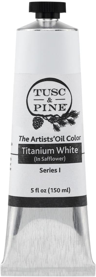 Tusc & Pine Artist Oil Paint - Titanium White (In Safflower), 150 ml, Non-Yellowing, Rich & Creamy Consistency, Max Pigment Load, Small Batch Oil Paints Made in the USA for Professional Artists