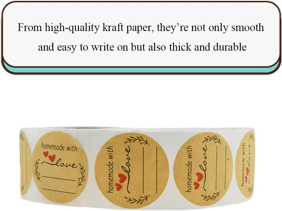 HAHIYO 1.5Inch 500P Round Natural Brown Kraft Stickers - Blank Kraft Labels Stickers Roll with Line to Write On, Homemade with Love Dot Stickers for Jar Canning Labels Price Tags Store Organizing