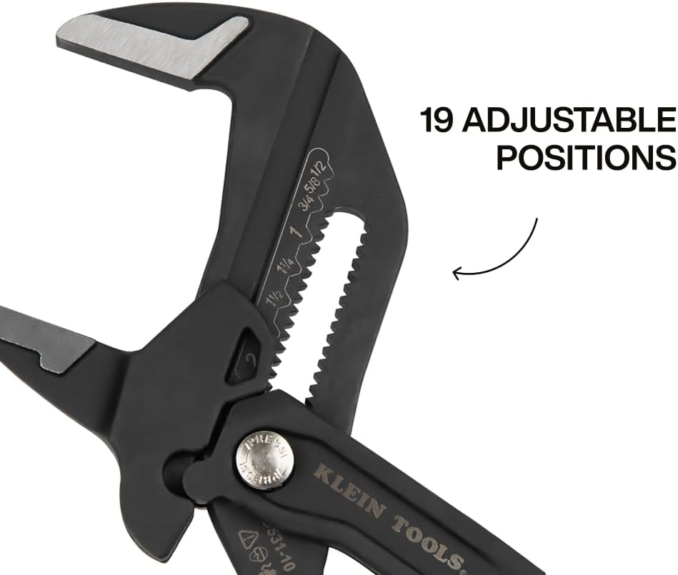 Klein Tools D53110 Compact Plier Wrench, High Leverage Multi-Use Adjustable Plier Wrench with Smooth Jaws, 10-Inch