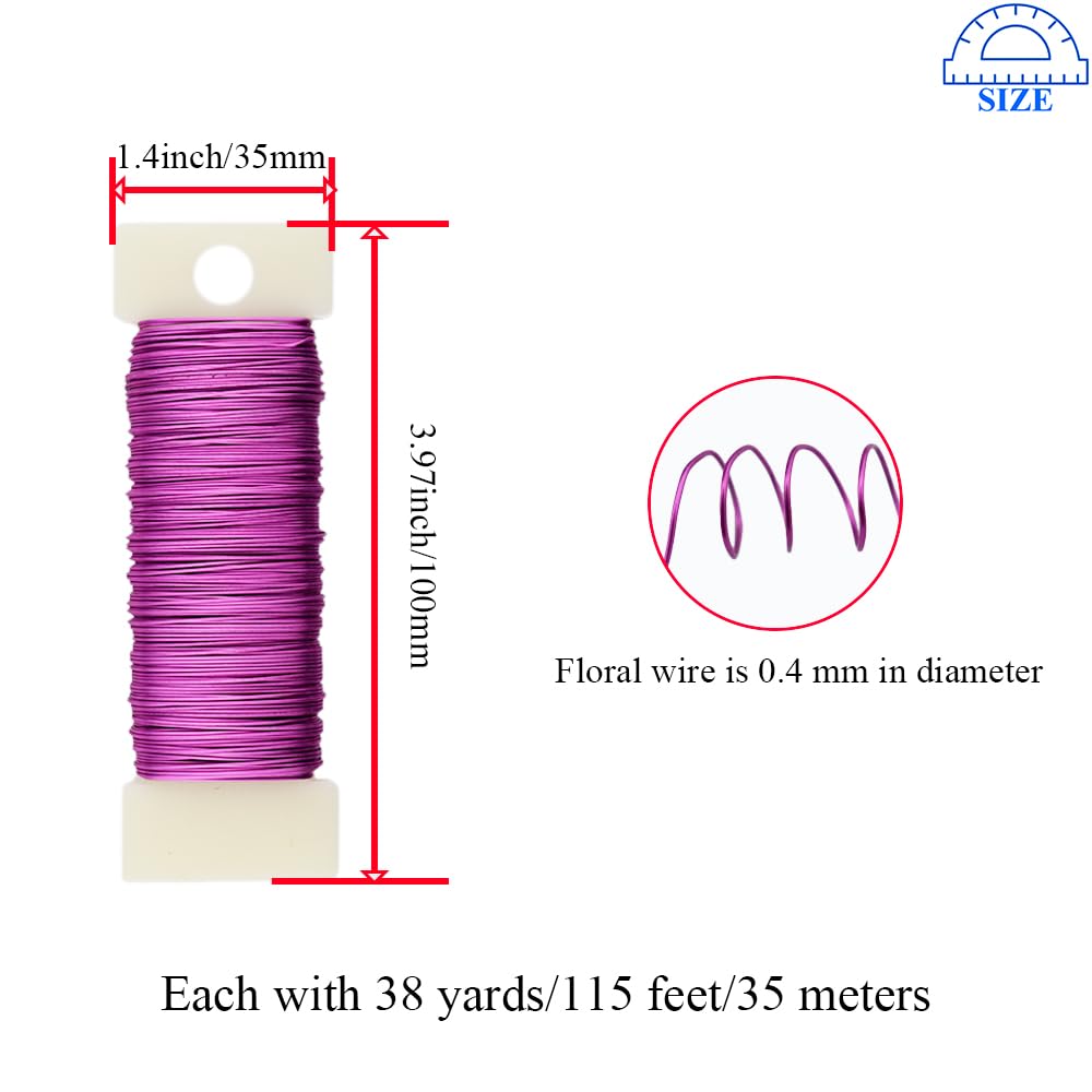 HAHIYO 26Gauge Pink Metal Floral Wire - 3 Rolls, 115 Yards (345 Feet) - Flexible Paddle Wire for Craft, Christmas Wreath, Flower Arrangement, Bouquet Wrapping, Wedding, DIY