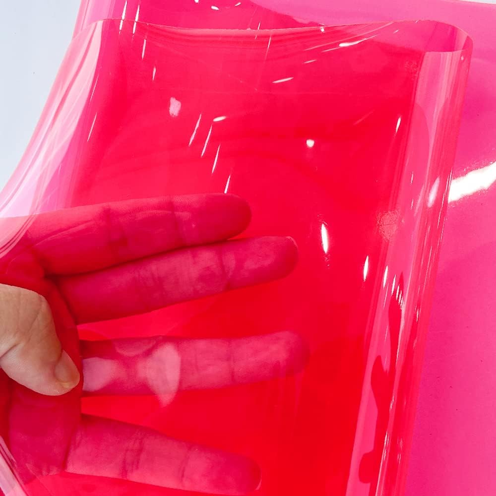 HYANG Dark Hotpink Transparent PVC Super Clear Holographic Vinyl Faux Leather Sheets 1 Roll 12" x 47" (30cm x 120cm) for DIY Bows Earrings Bags DIY Crafts Making