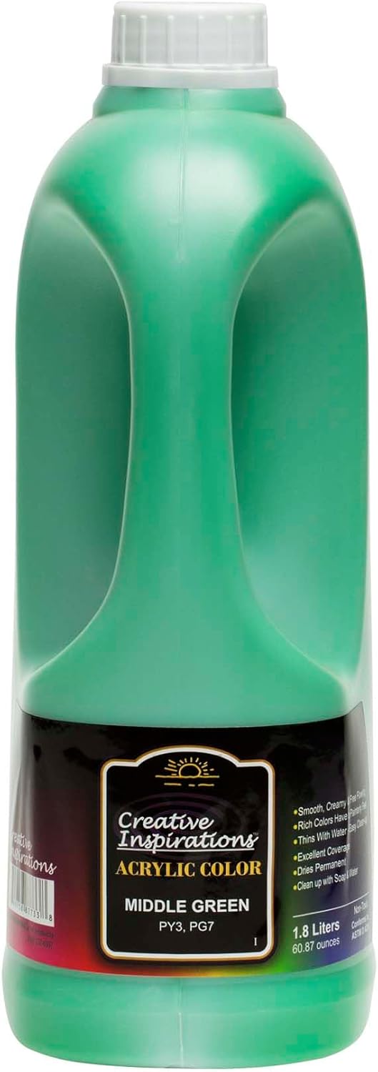 Creative Inspirations Acrylic Paint - Middle Green - 1.8 Liter - Smooth & Creamy Consistency, Vibrant Pigmentation, Great Coverage for Artists - Clean Up with Soap & Water
