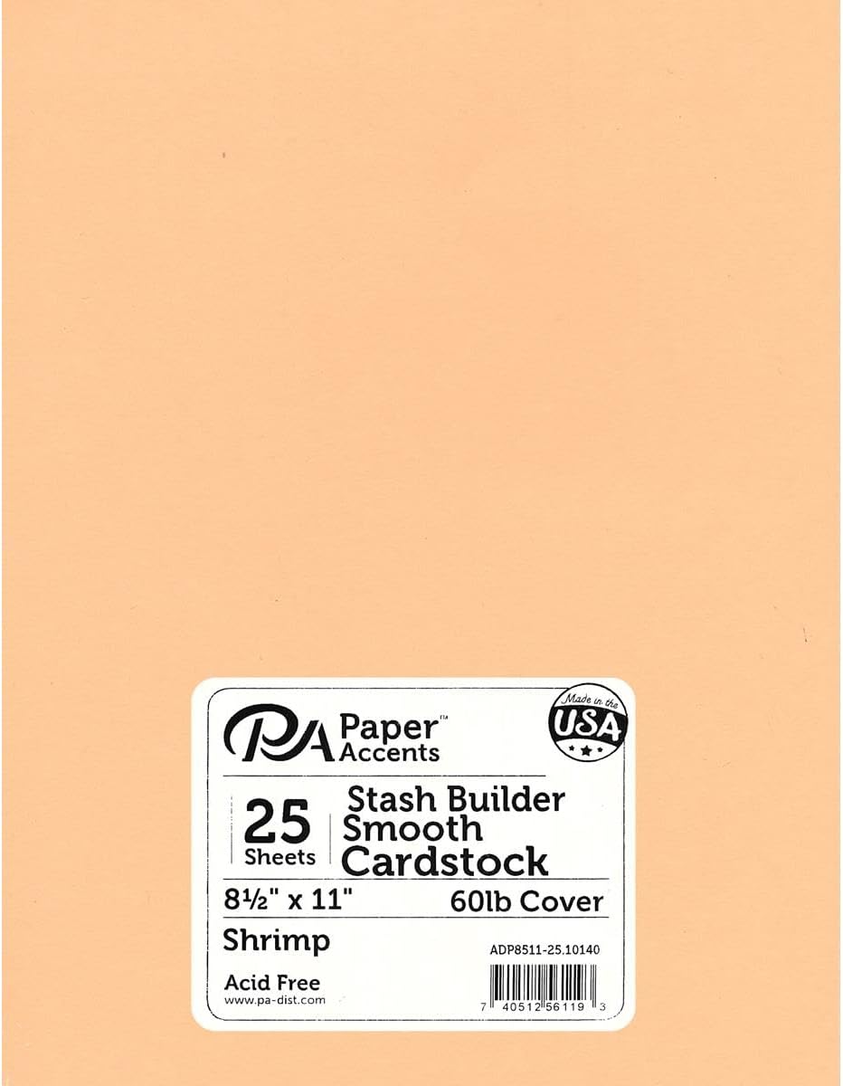 PA Paper Accents Stash Builder Cardstock 8.5" x 11" Shrimp, 65lb Colored cardstock Paper for Card Making, Scrapbooking, Printing, Quilling and Crafts, 25 Piece Pack
